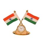 Table Top Clock With Flag Golden