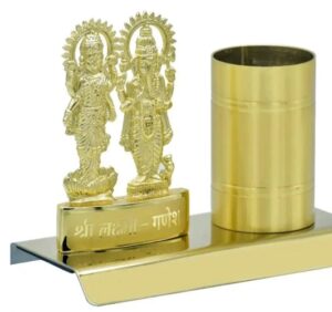 Laxmi Ganesh Golden color Pen Stand Tabletop