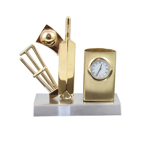 Cricket Clock with Pen Stand in Golden Color