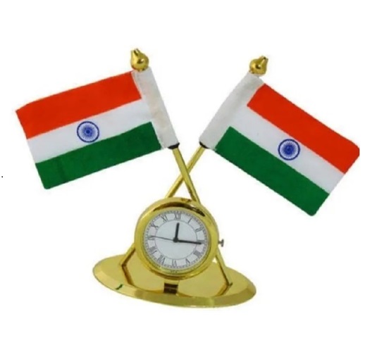 Table Top Clock With Flag Golden