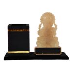 Metal Table Pen Stand Lord Ganesha Idol with Clock