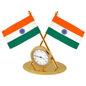 Table Top Clock With Flag Golden