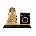Metal Table Pen Stand Lord Ganesha Idol with Clock