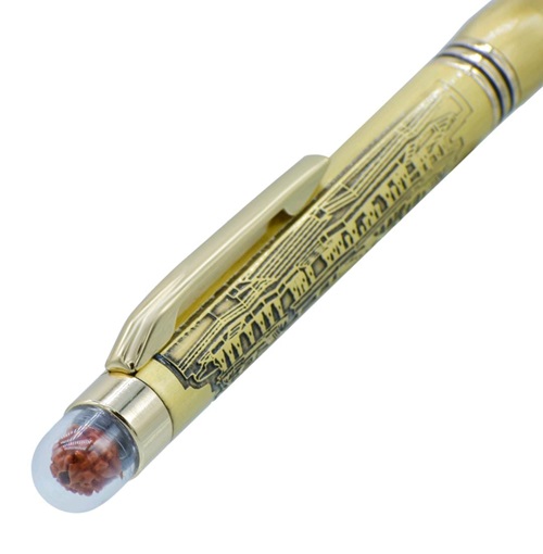 Metal Ball Pen Rudraksh on Top with Ayodhya Mandir Printed & Box