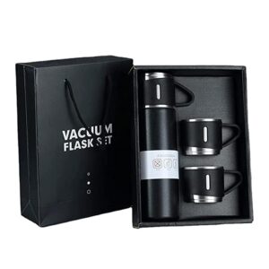 Steel Vacuum Flask Set with 3 Cups Combo Giftset